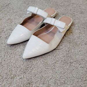 AD & DAUGHTERS Jemma Croc White Leather Flat Pointed Slip On Mule Shoes 9